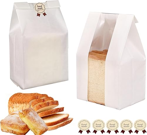 Bolsas de papel para pan, paquete de 30 unidades, bolsas de almacenamiento de pan caseras con ventana transparente, incluye calcomanías de sello de