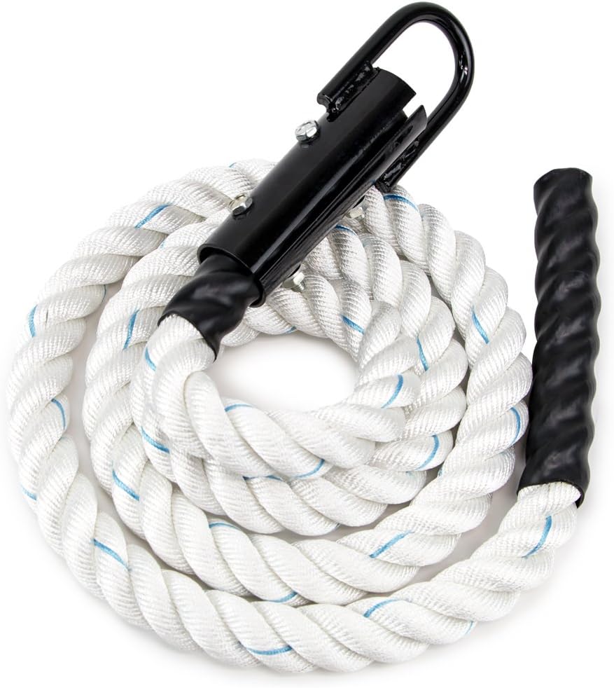 Crown Sporting Goods 1.5 Polydac Gym Climbing Rope, White - Fitness Equipment with Carabiner Eyehook for Physical Education, Strength Training, Coaching, Student Athletes, or Home Workouts : Sports & Outdoors