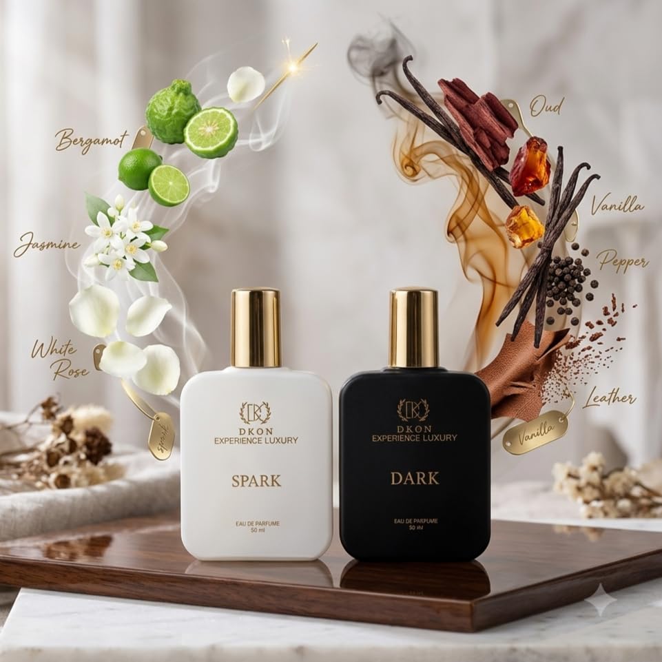 Image of DKON Dark Spark Perfume Combo for Men and Women | Long Lasting Luxury Eau De Parfum Set 50ml 50ml | Premium Fragrance Gift Pack Men perfume | Women perfume