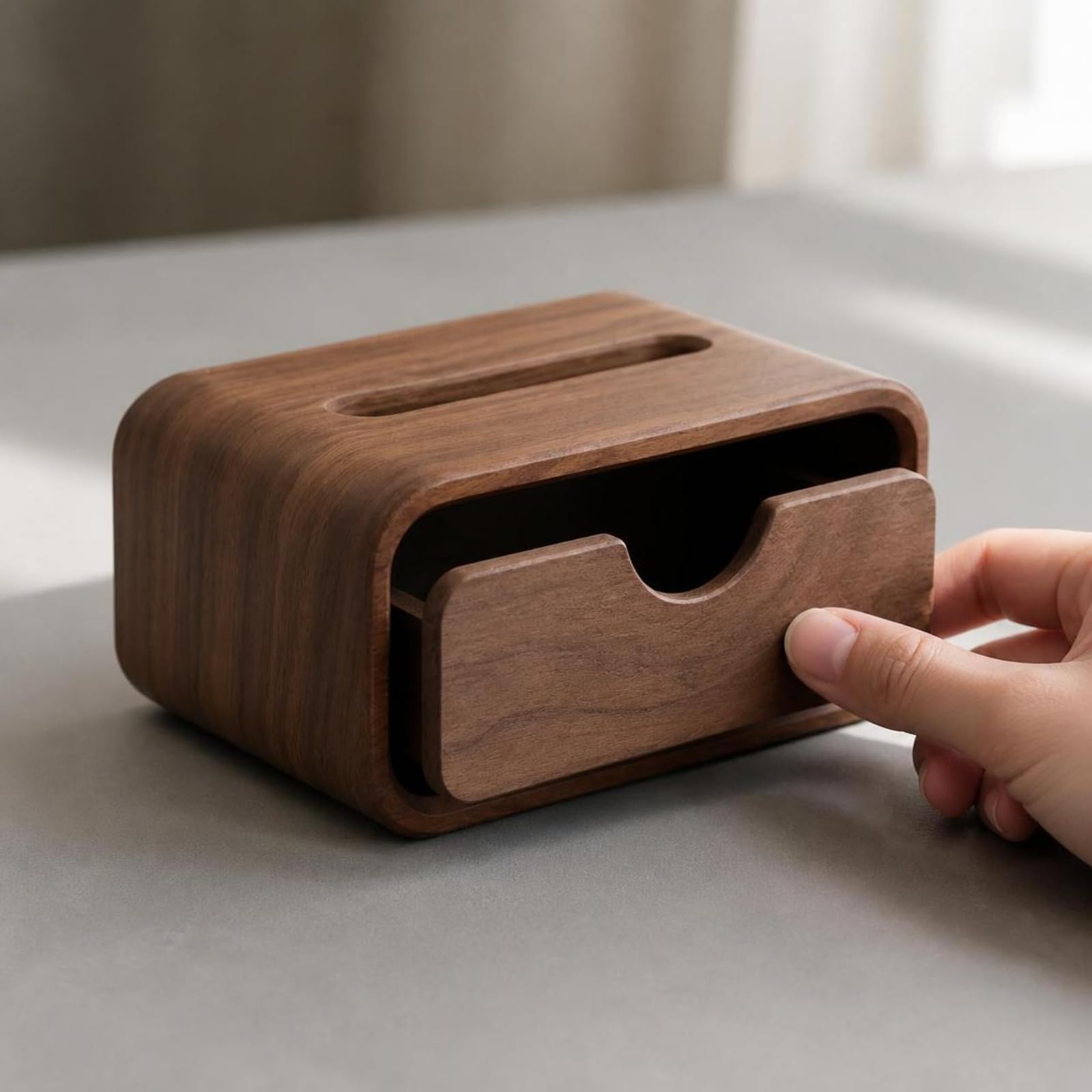 Colcolo Fazzoletti con Cassetto Compatto | Effetto Legno, Scatola Fazzoletti con Cassetto, Salvaspazio, per Comodino, Toeletta