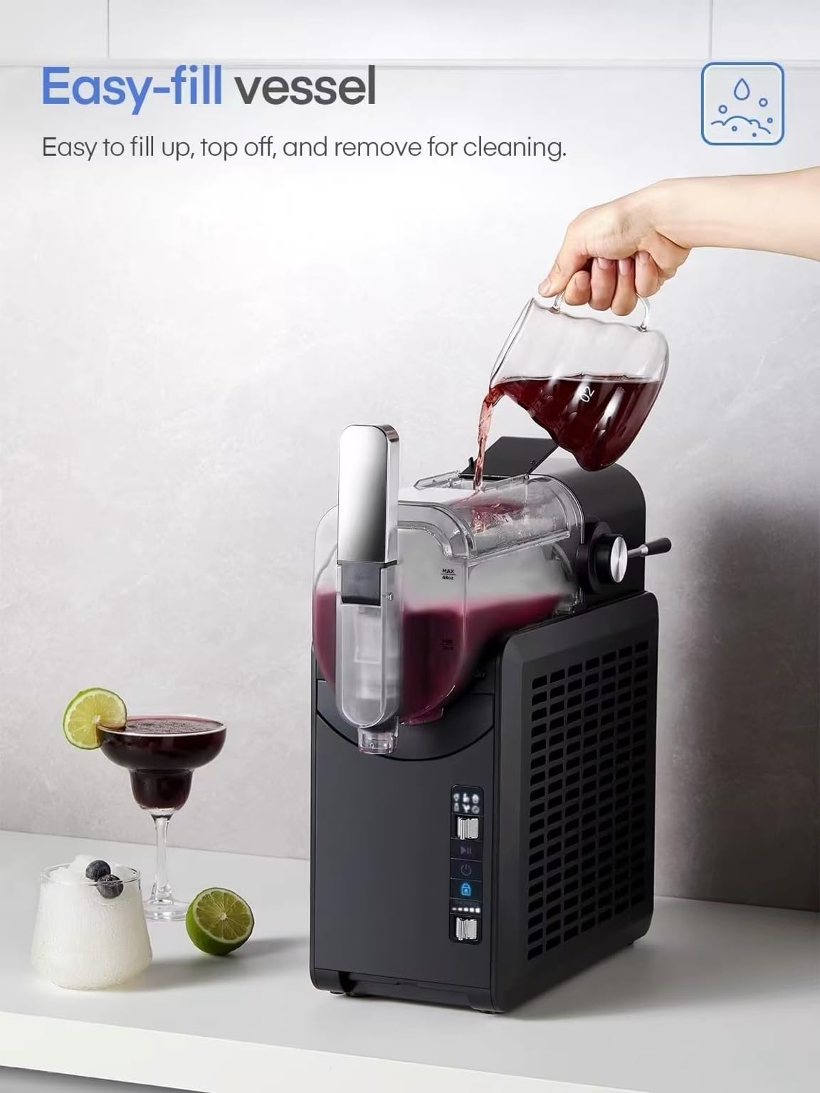 Silver Style - Machine à boisson glacées 5 en 1 - Slush Machine et granita, capacité 2L, prêt en 35mn, 6 Programmes : granité, smoothie, milkshake, café frappé, slushie sangria, nettoyage auto