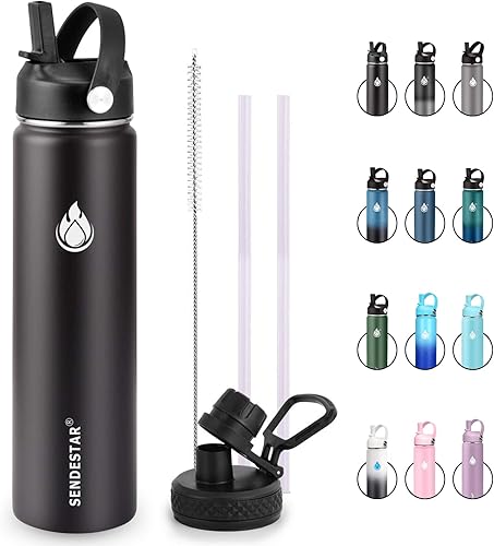 Miniatura 23 de SENDESTAR Botella de agua de boca ancha de acero inoxidable de 24 onzas, doble pared aislada al vacío, botella a prueba de fugas con tapa flexible