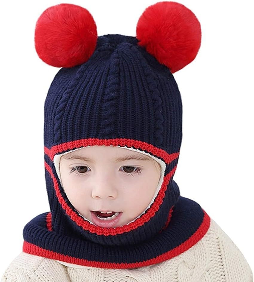 Image of Toddler Winter Hat With Scarf and Earflap Hood - Fleece Lined Monkey Cap for Baby and Kids (6 Months to 7 Years)