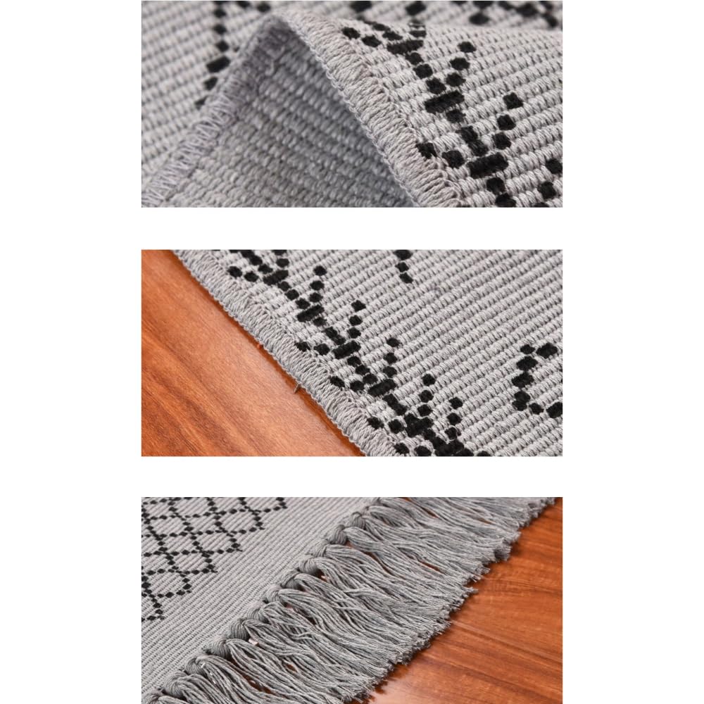 Tappeto in cotone e lino, lavabile, tappeto con nappe, per camera da letto, cucina, per ingresso, bagno, grigio, 60 x 130 cm