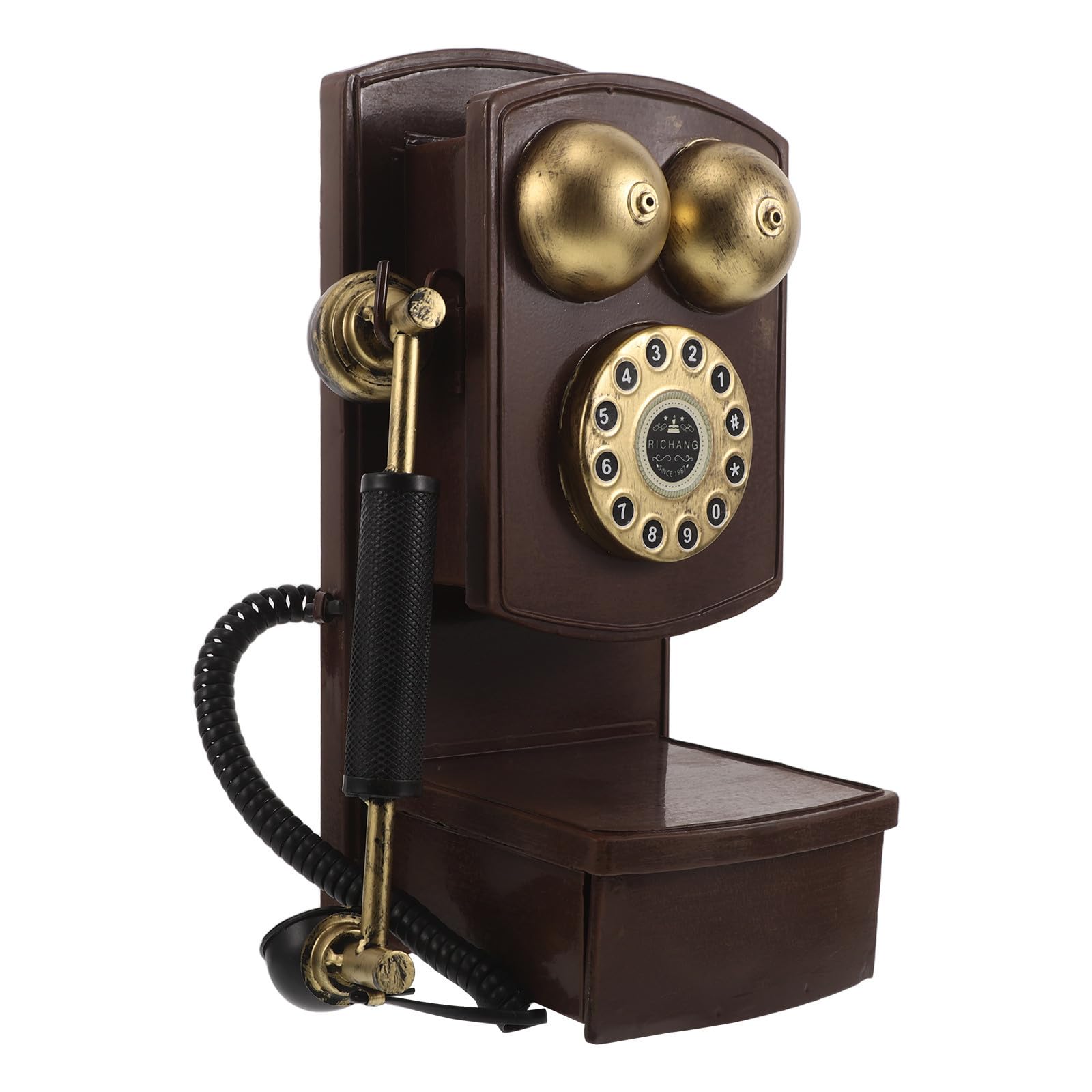 Teléfono antiguo retro de pared con dial giratorio MAGICLULU y cajón de hierro vintage 8