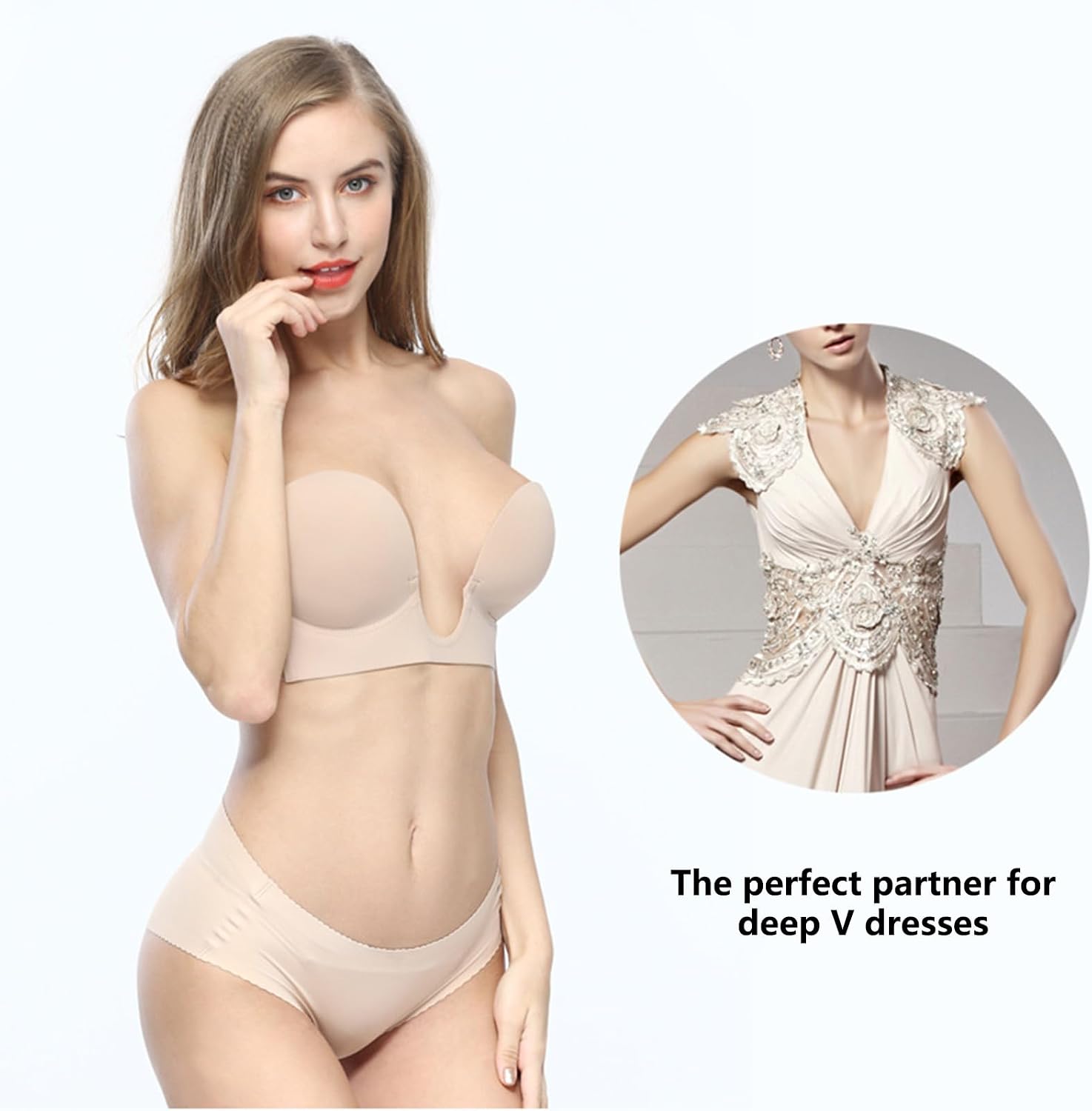 One-Piece Deep U Self-Adhesive Breast Invisible Bra Seamless Breast Patch Glossy Push-up Sexy Women's Underwear Bra Patch