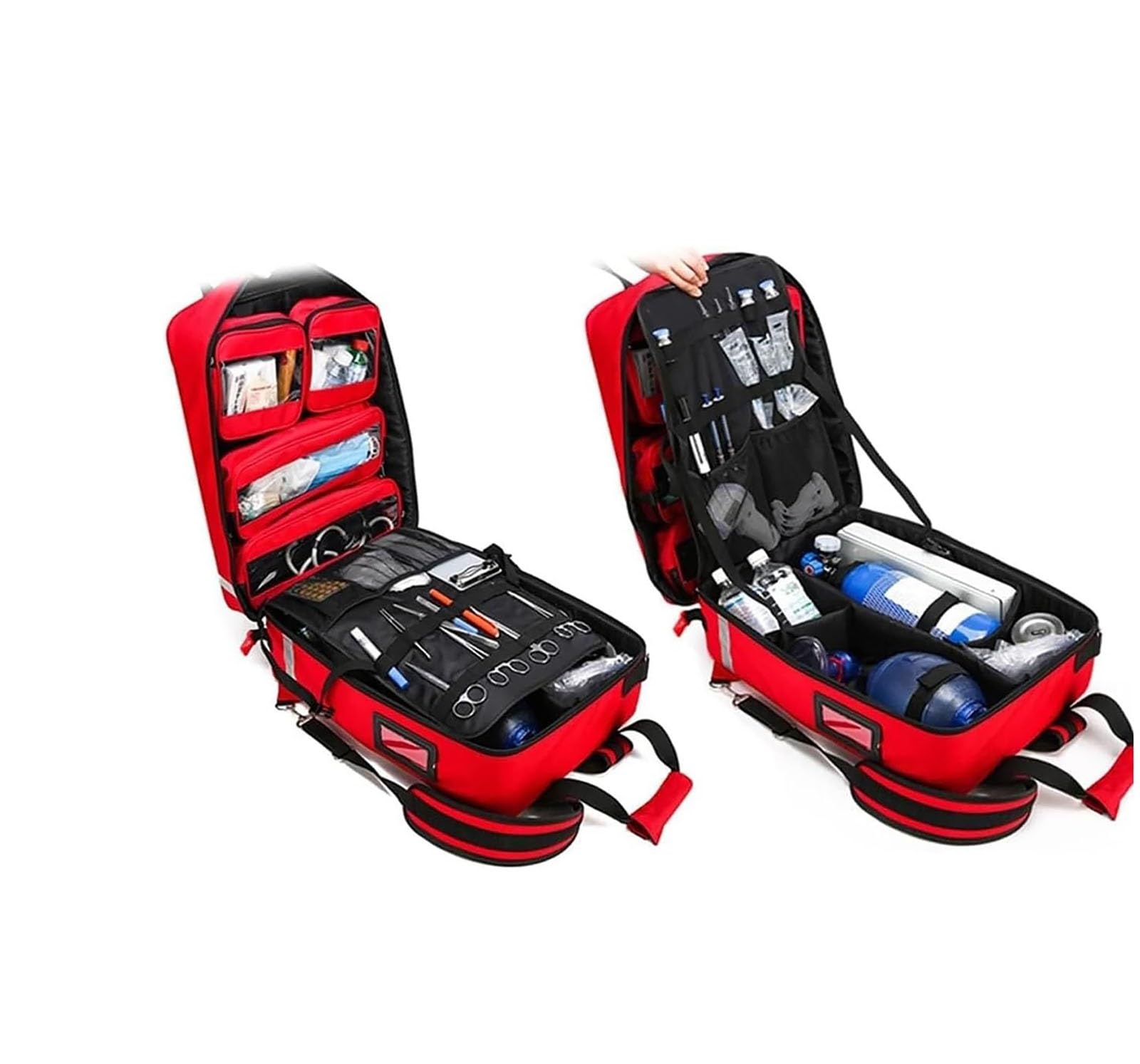 Bolsa de primeros auxilios de emergencia con ruedas y suministros médicos, con carrito desmontable, mochila de primeros auxilios para enfermeras, para senderismo al aire libre(Blue)