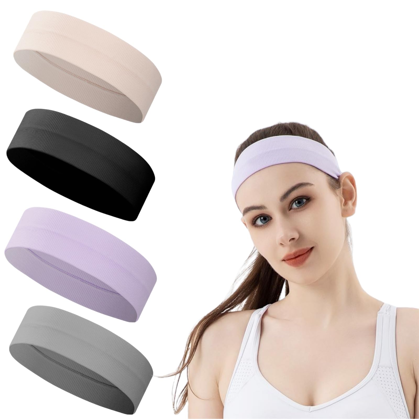 LEXICANMHS Paquete de 4 Diademas Deportivas para Mujeres, Diademas a Prueba de Sudor, Bandas Elásticas Antideslizantes para el Cabello, Diademas a Prueba de Sudor para Correr, Fitness, Yoga, Ciclismo