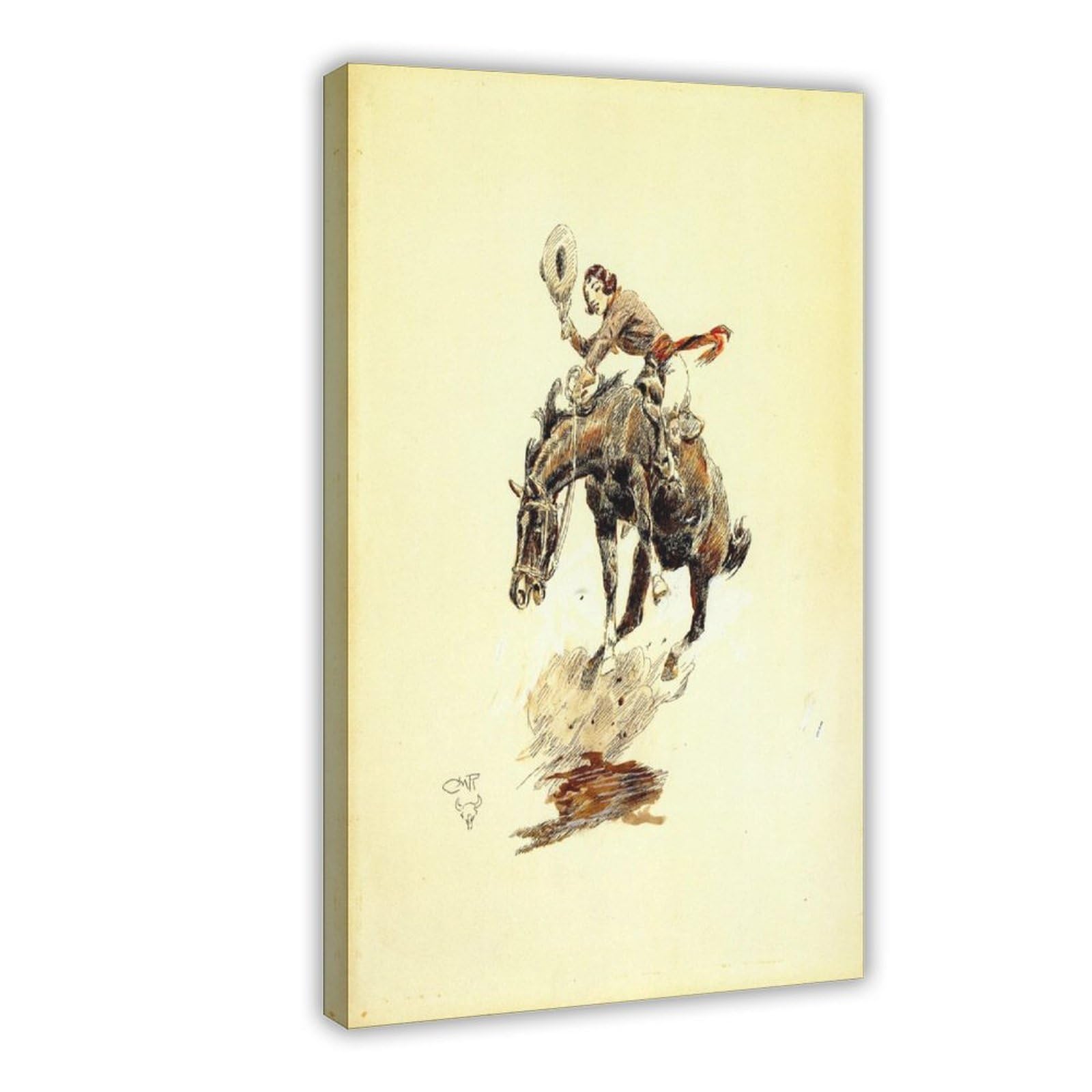 WCYB Bucking Horse And Cowgirl Charles M Russell wydruki plakaty na płótnie dekoracja obrazy ścienne do biura salonu wisząca rama 50 cm dł. x 76 cm szer