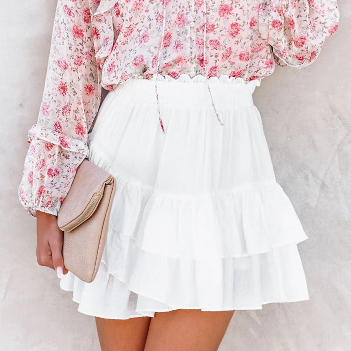 Flowy Shorts for Women Casual Ruffle Tiered Skorts High Waist Mini Tennis Golf Skirt Boho Summer Shorts - Image 4