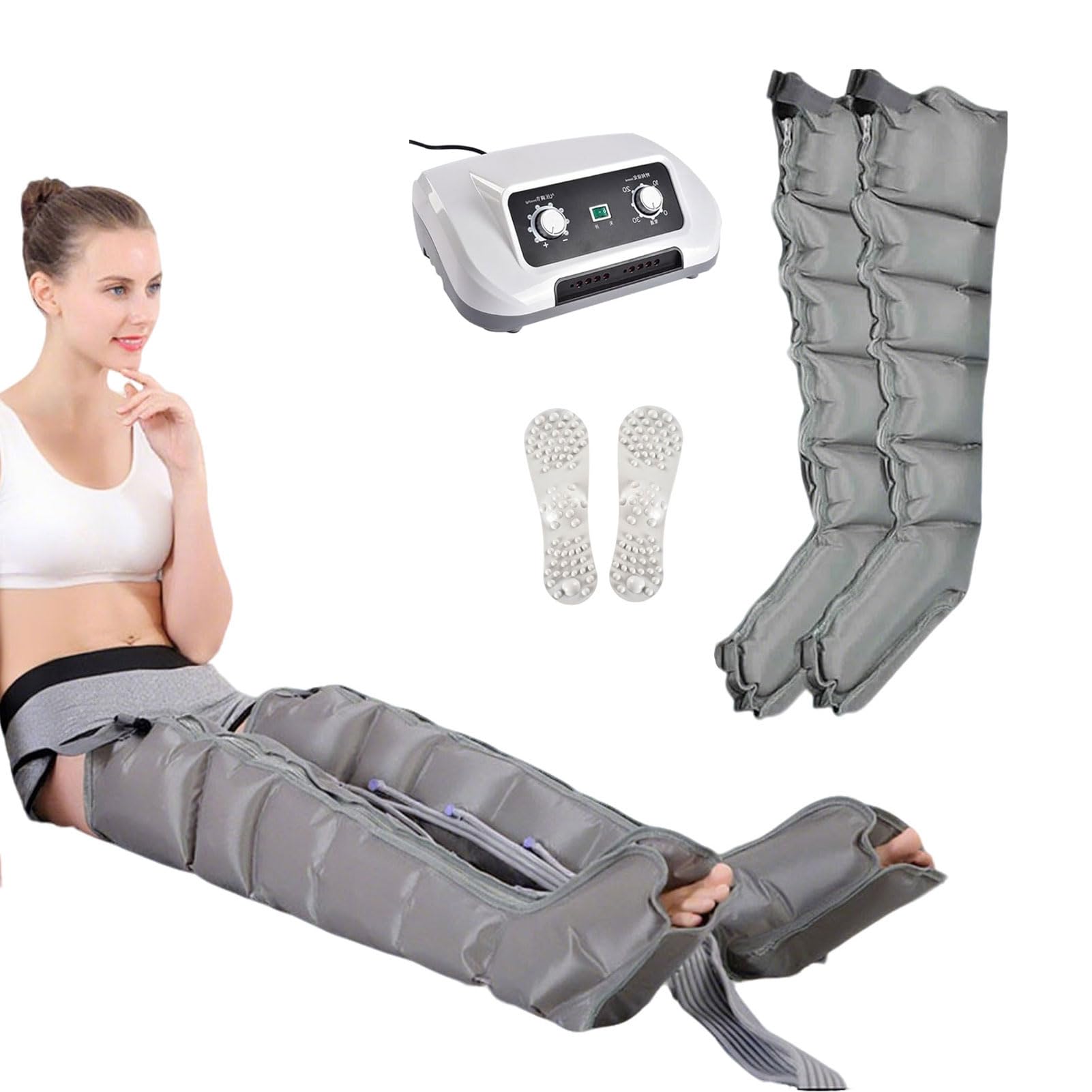 Pressoterapia per Casa per Gambe e Addome, Massaggiatore Gambe a Compressione a Aria, Pressoterapia Linfodrenaggio Total Body, Professionale, Massaggio Linfodrenante (Grigio, 2 legs)