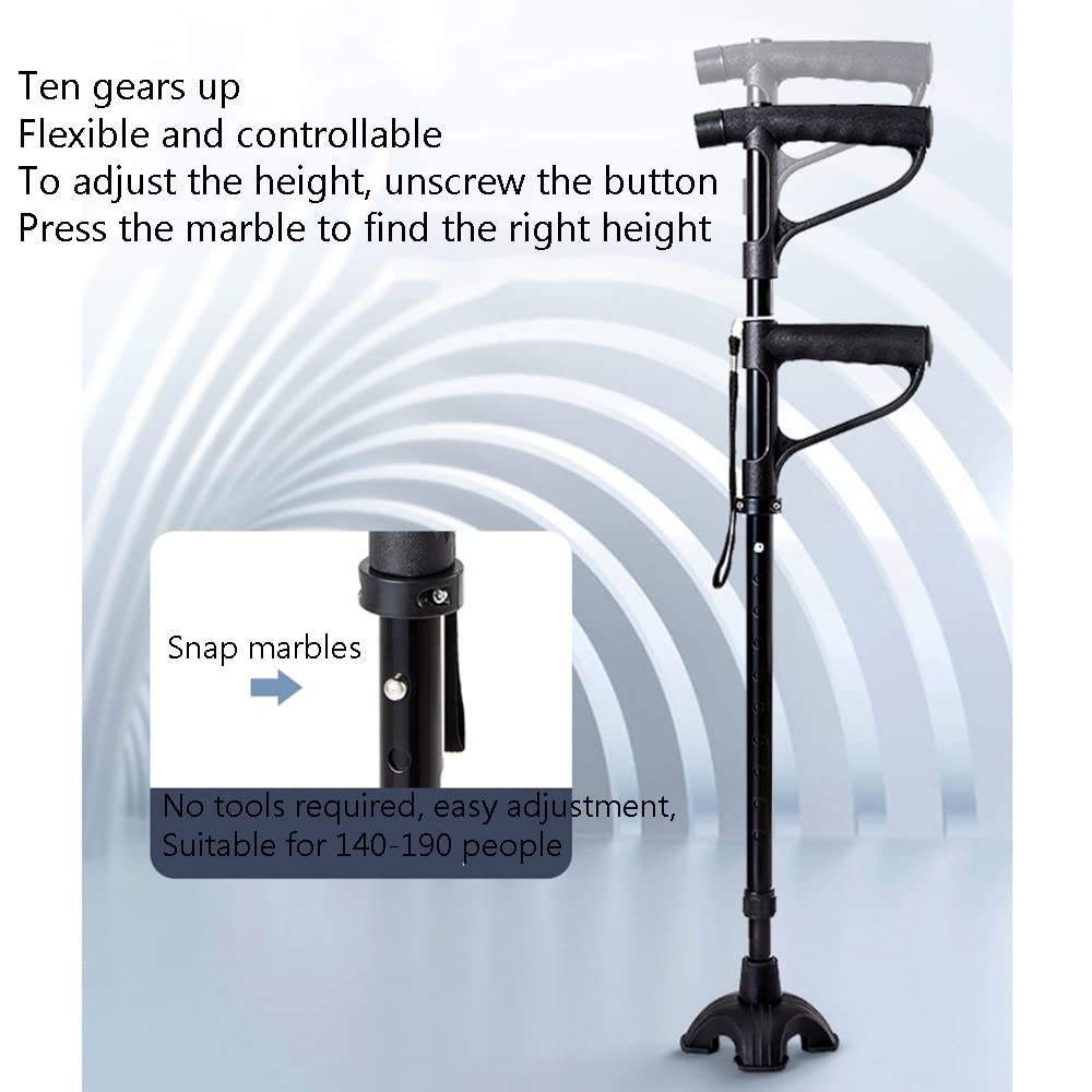 Muletas de antebrazo de Aluminio para Personas Mayores, con luz LED, bastón Ajustable, Ayuda de Movilidad equilibrada telescópica Ligera (Color: 1 muleta+3 Bases)
