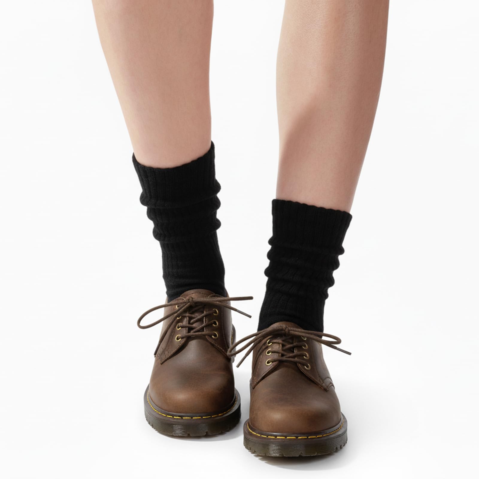 Womens Crew Scrunch Socks: 6 Pack Vintage Solid Cotton Mid Calf Slouch Socks - Athletic for Gym & Fitness: 6-11 C02-black(6 Pairs)