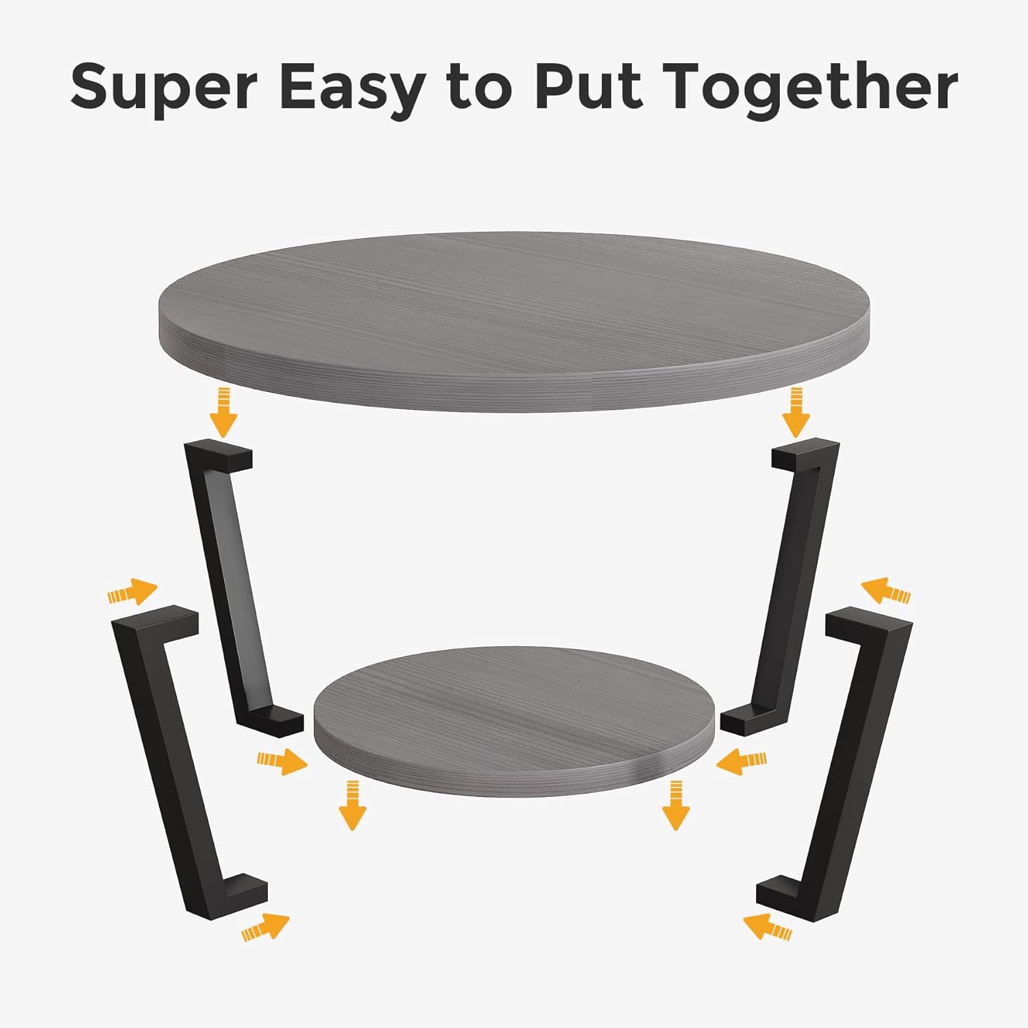 Round Coffee Table with Storage Shelf, 2-Tier Wooden Accent Center Table, Modern Industrial Living Room Furniture, Grey