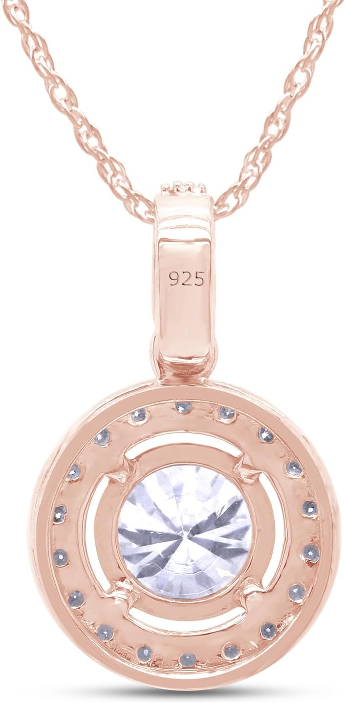 SAVEARTH DIAMONDS 14K Gold Over Sterling Silver Center 6.5MM Moissanite Diamond Pendant Necklace for Her | Solitaire Pendant Necklace | Moissanite Diamond Halo Necklace for Women (1.30 Cttw)