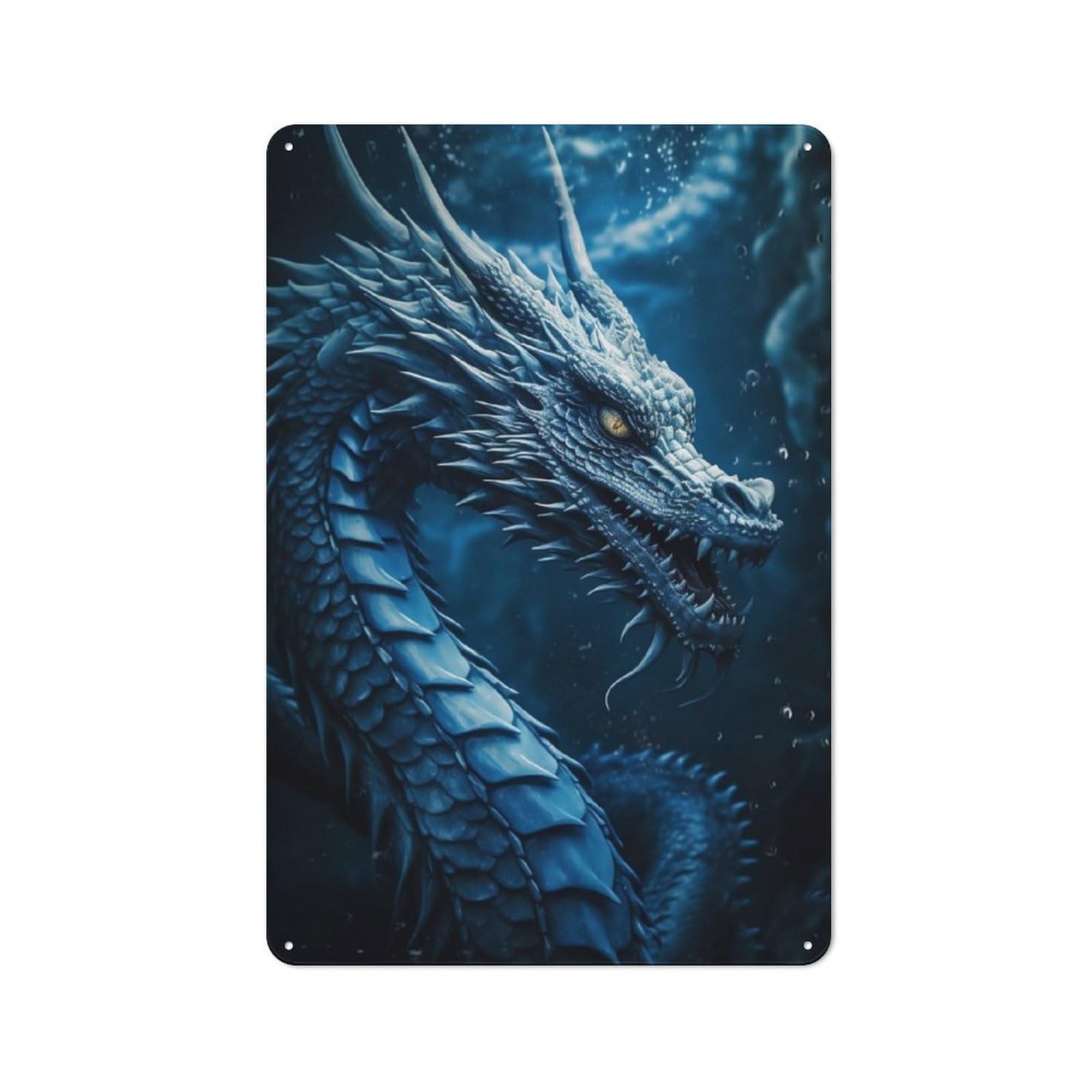 Junmoney Blue Sapphire Dragon Rustic Tin Wall Plaque 30X20cm For Home Bar Wall, For Vintage Wall Decor Fans, For Living Room And Hallway Decor