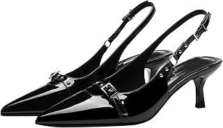 Sandalias de tacón para mujer, con tacón, tacones altos, zapatos de honda, zapatos de vestir, sandalias con tiras para fiestas, bodas, tacones, sandalias cerradas, zapatos de noche, Negro , 37