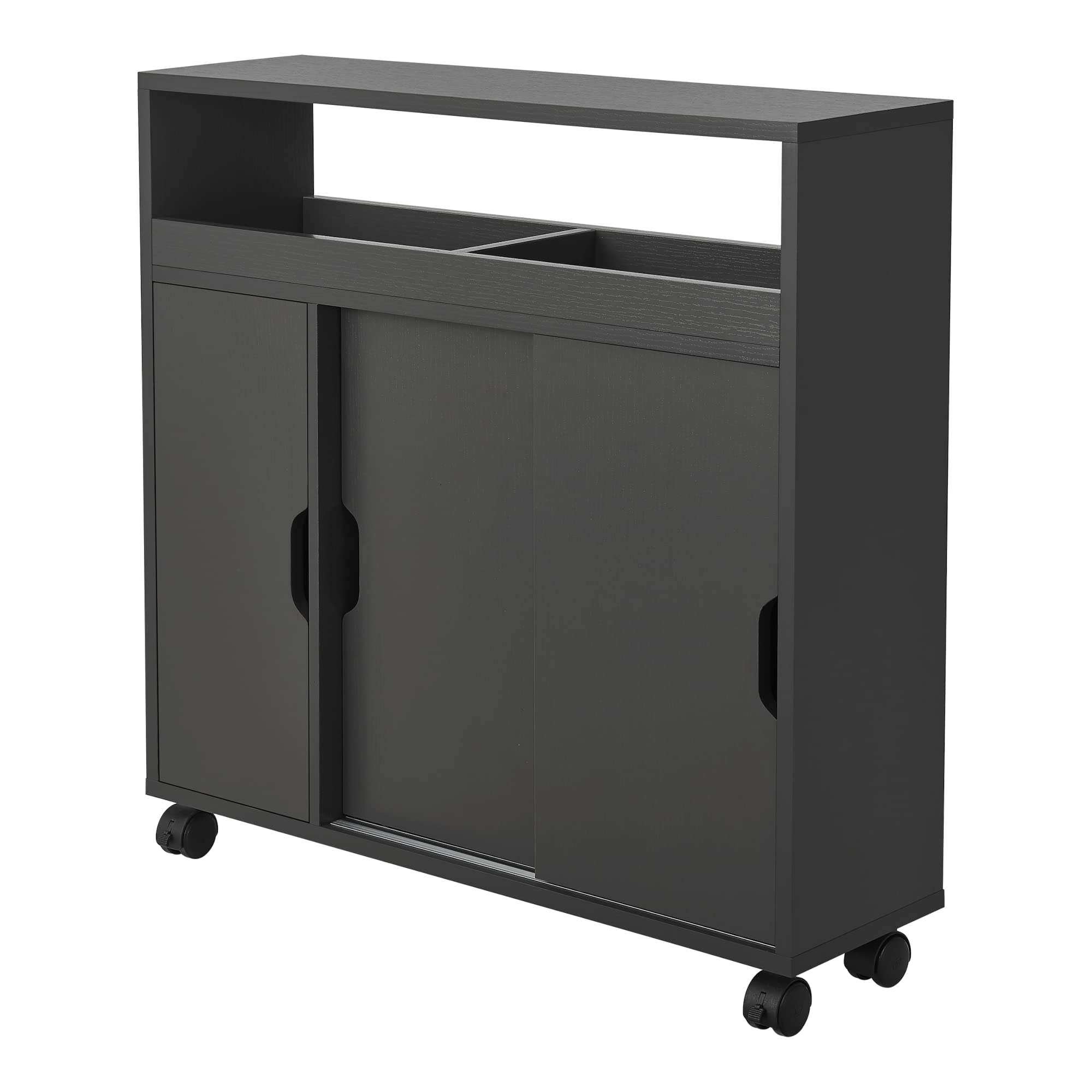 [en.casa] Mobile da Terra Salvaspazio per Bagno con Ante Scorrevoli Scomparti Chiusi e Ripiano Armadietto a 4 Ruote per Cucina Corridoio con Vani Aperti 71x70x20 cm - Grigio Scuro
