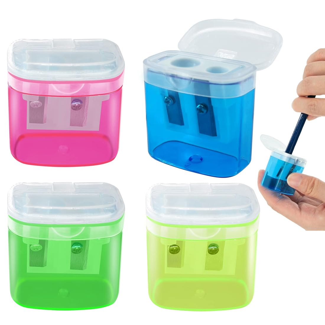 Temperamatite 4 Pezzi Doppi Fori 4x3.5x2Cm Rosso Giallo Blu Verde Bambini Scuola