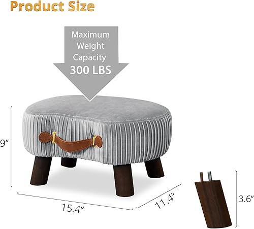 Miniatura 10 de LUE BONA Taburete pequeño curvado con asa, reposapiés de terciopelo y otomanos, moderno reposapiés con patas de madera, taburete con asiento