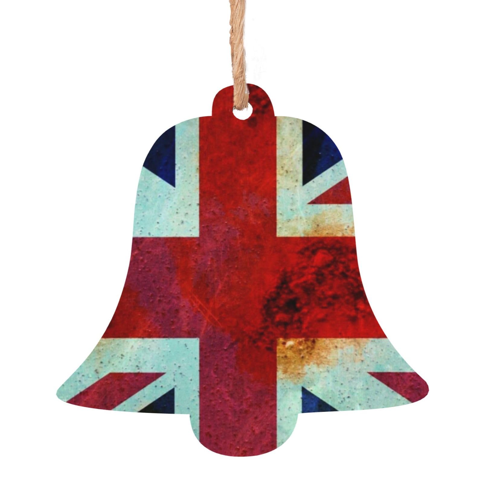 Bondij Bell Shape Christmas Ornaments Vintage Union Jack British Flag Printed Christmas Wooden Ornament Christmas Tree Decorations Wooden Hanging Ornaments For Xmas Home Decor