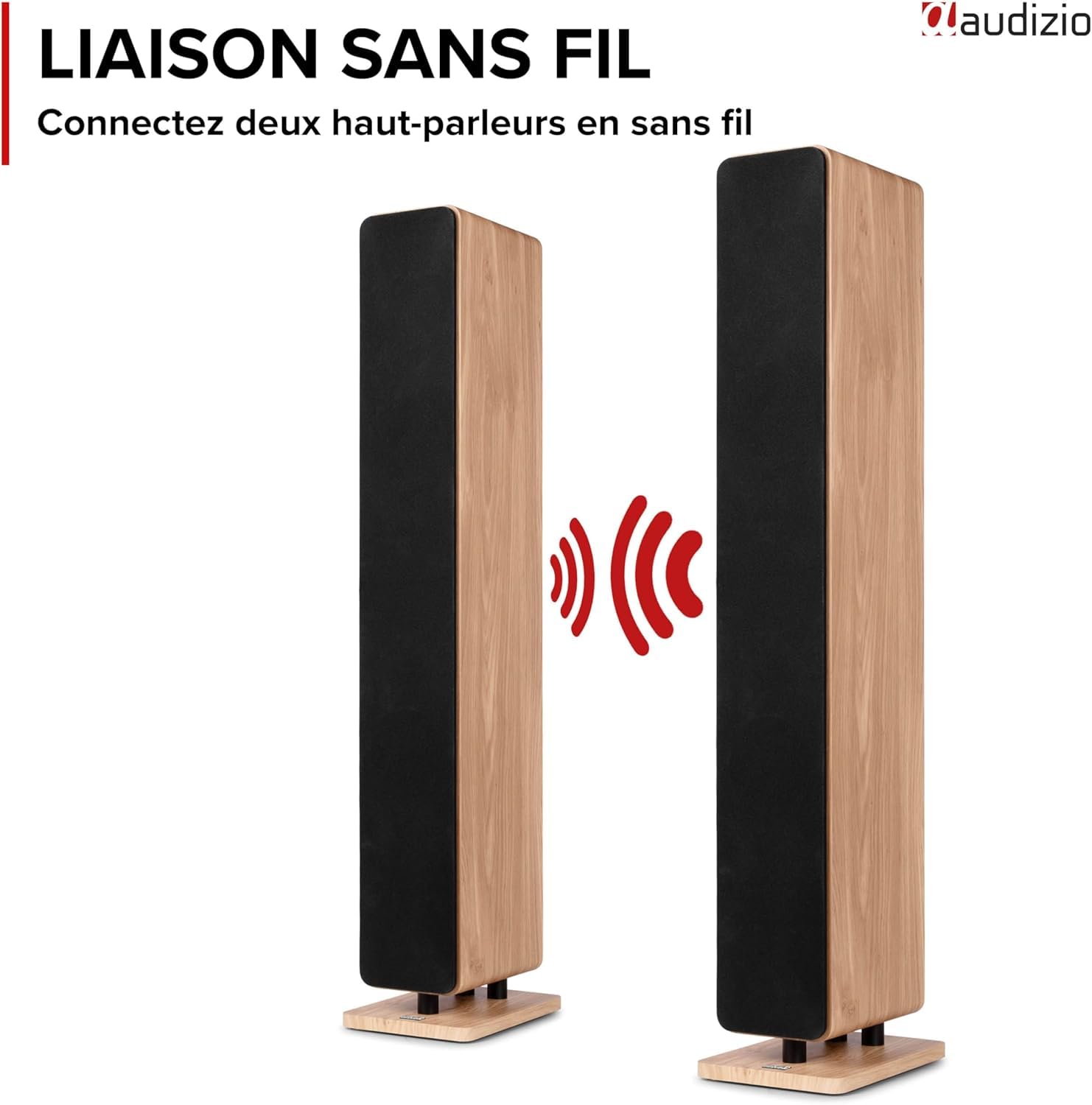 Audizio ARCO Tour De Son Hi-FI BT Chêne Clair 160W - Enceinte Colonne Active Amplifiée avec LED, Mode Stéréo, TV, Streaming et Salon