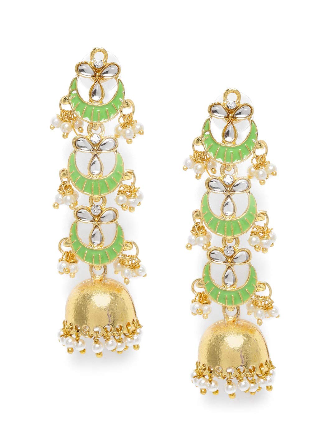 I Jewels Womens 18K Gold Plated 3 Layered Long Jhumki Earrings with Yellow Enamel Glided with Kundans & Pearls (E2788Y) (B091F57829) Amazon Price History, Amazon Price Tracker