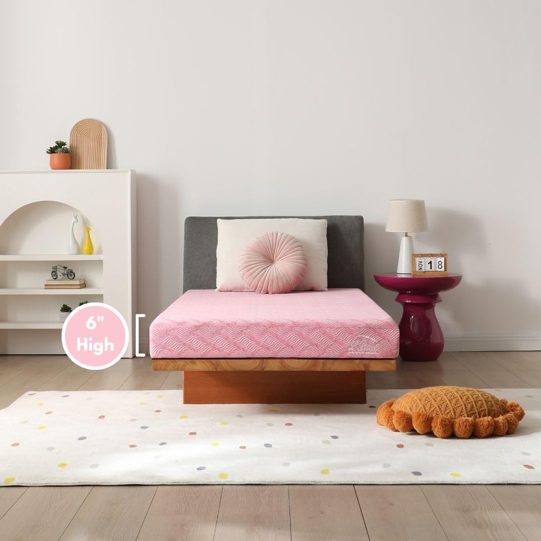 L'Baiet Cooling Memory Foam Mattress - 6 Inch Twin Size - Pink - Medium Firm Bed in a Box - Breathable Plush Soft Cool Memory Foam - CertiPUR-US Certified - Fiberglass Free - Safe for Kids and Adults