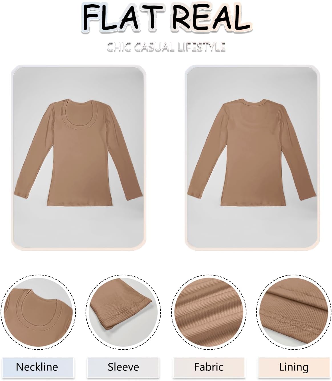 Basicspace Womens Scoop Neck Casual Ribbed T Shirt Long Sleeve Stretch Slim Fitted Basic Shirts - Image 5