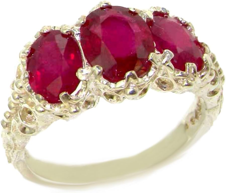 Vintage Design Solid English Sterling Silver Natural 4ct Ruby Ring Red Ruby Stone Engagement Ring