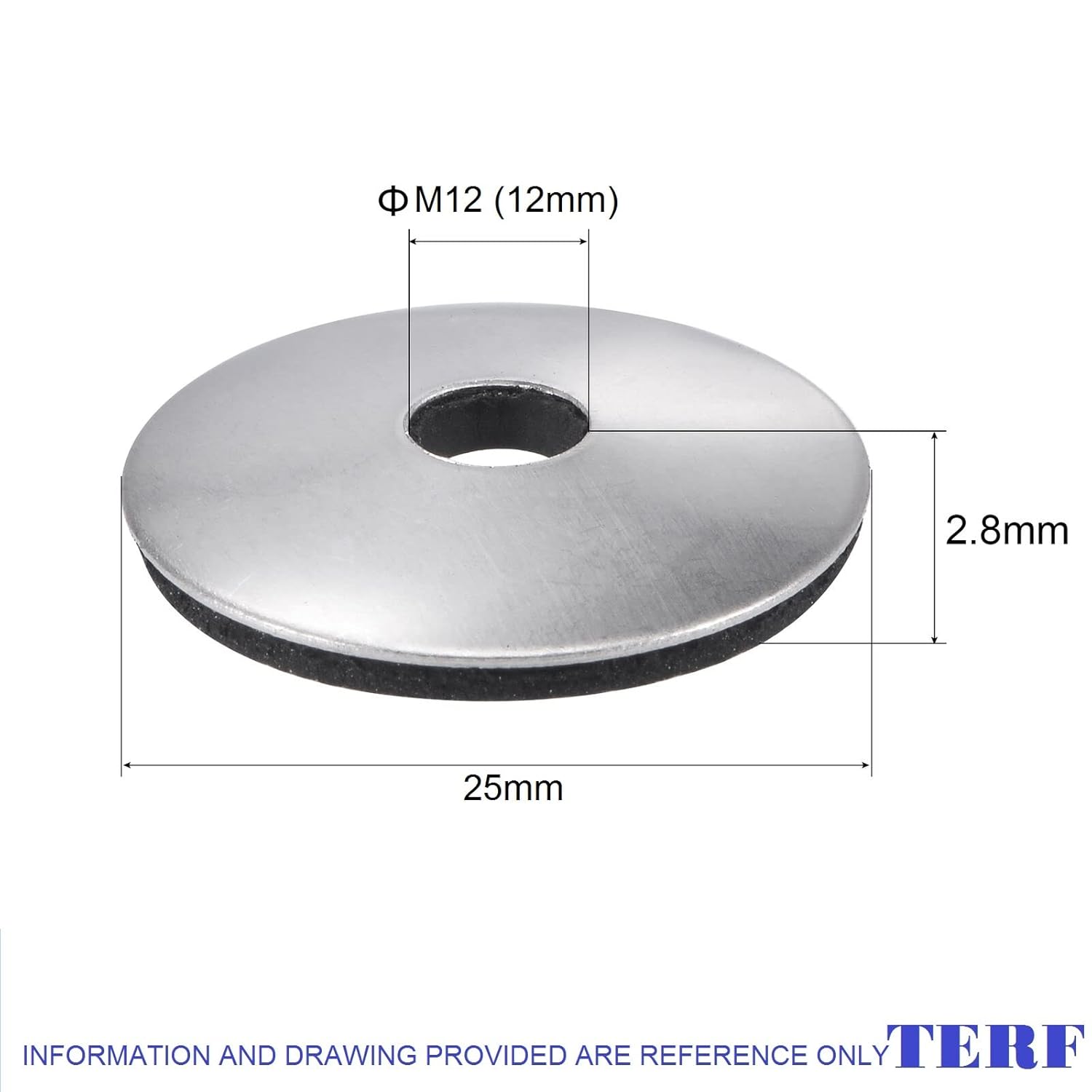 TERF® Bonded Sealing Washers M12 (12mm) X 29mm X 2.8mm Stainless Steel A2 (304) Neoprene Rubber Bonded Gasket Washers 12mm Inside Diameter X 29mm Outside Diameter X 2.8mm Thickness - Image 4