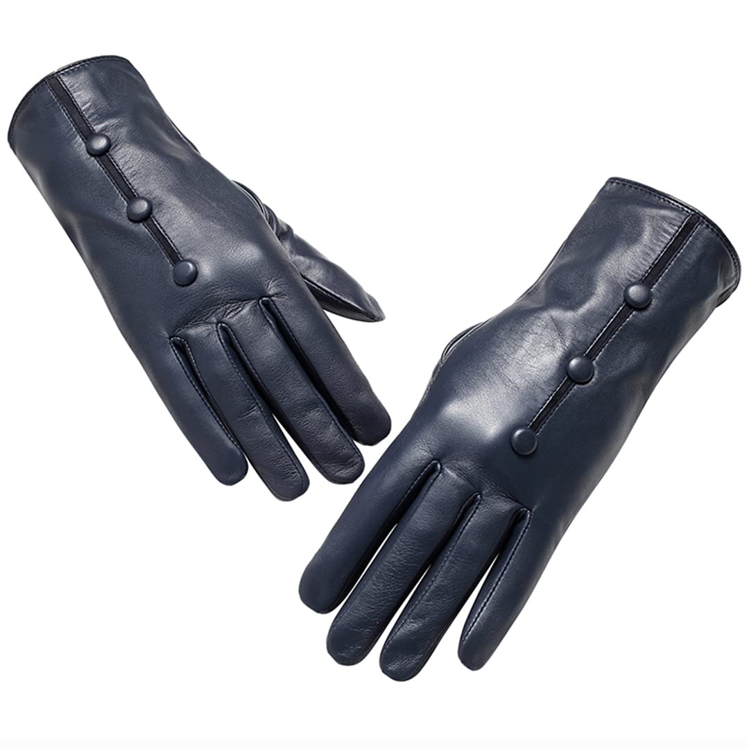 Guanti in pelle vintage moda femminile Guanti da polso da ciclismo invernali da donna con design a scatto caldo Brown 40