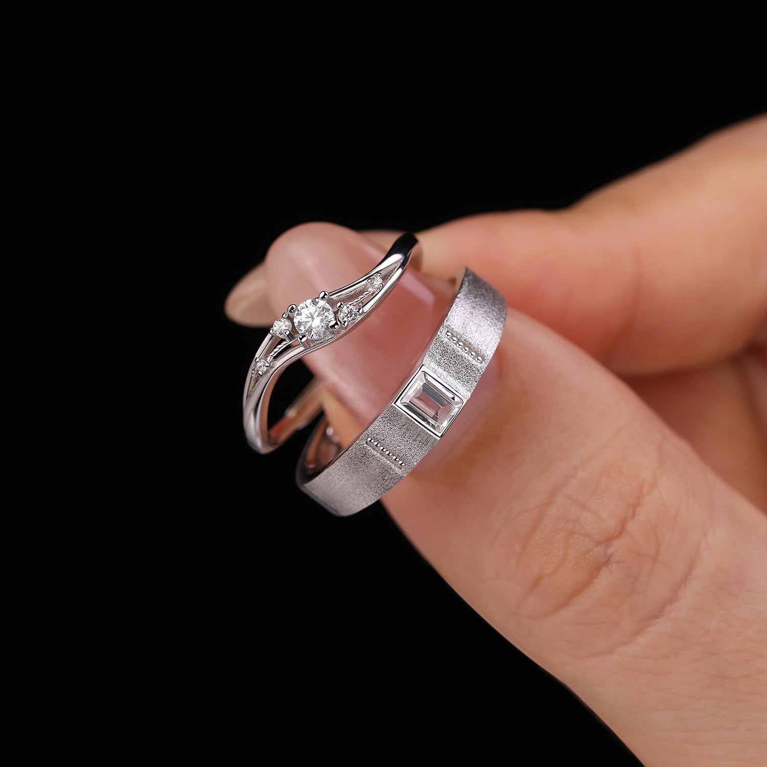 Meissa Anelli Coordinati per Coppie, per Lei e Lui, Anelli Promessa in Argento 925 con Zirconi, Set Fedi Intrecciate, Idea Regalo per San Valentino e Anniversari