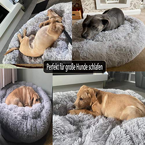 XXL Hundebett Orthopädisch Waschbar Rund Haustierbett für Große Grosse Mittelgroße Hunde XL Hundesofa Antistress Waschbar Kuschelig Hundekissen Memory Foam Hoch Oval Donut Labrador Hundehöhle Grau