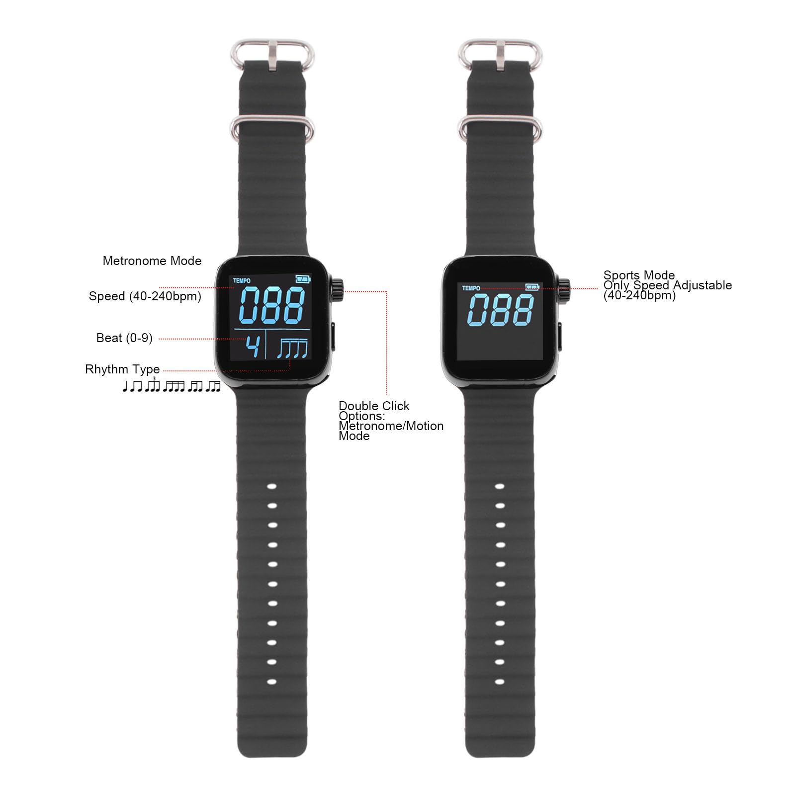 Montre Métronome Vibrante, Métronome électronique Portable pour la Pratique Musicale, la Course à Pied et le Sport, avec Contrôle par Application pour la Pratique Musicale,