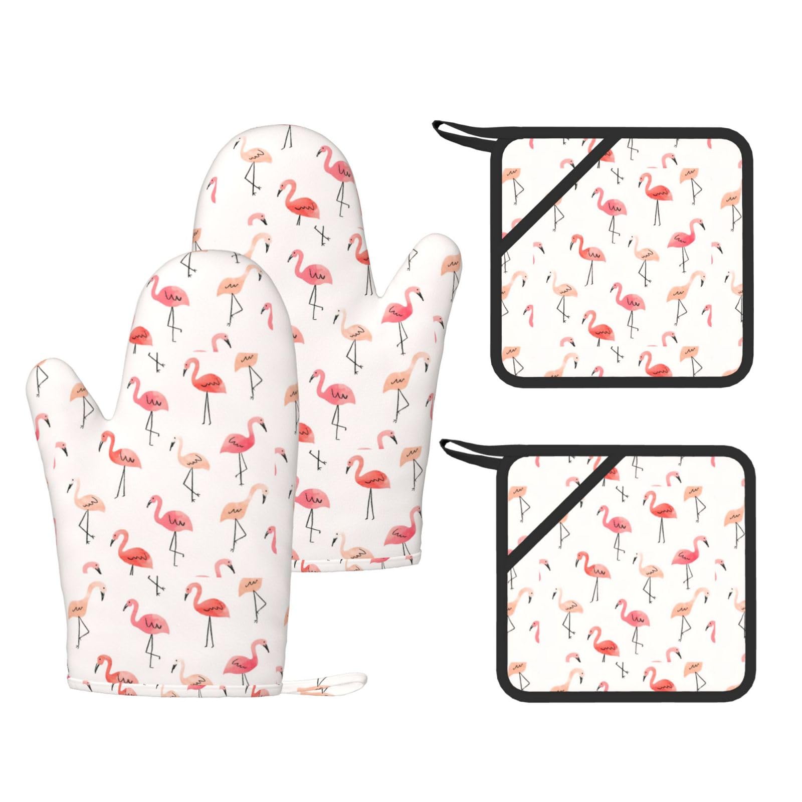 Nimongt Black Flamingo. Print Heat Resistant Gloves Pads Reusable Kitchen Set Oven Baking Grilling Cooking