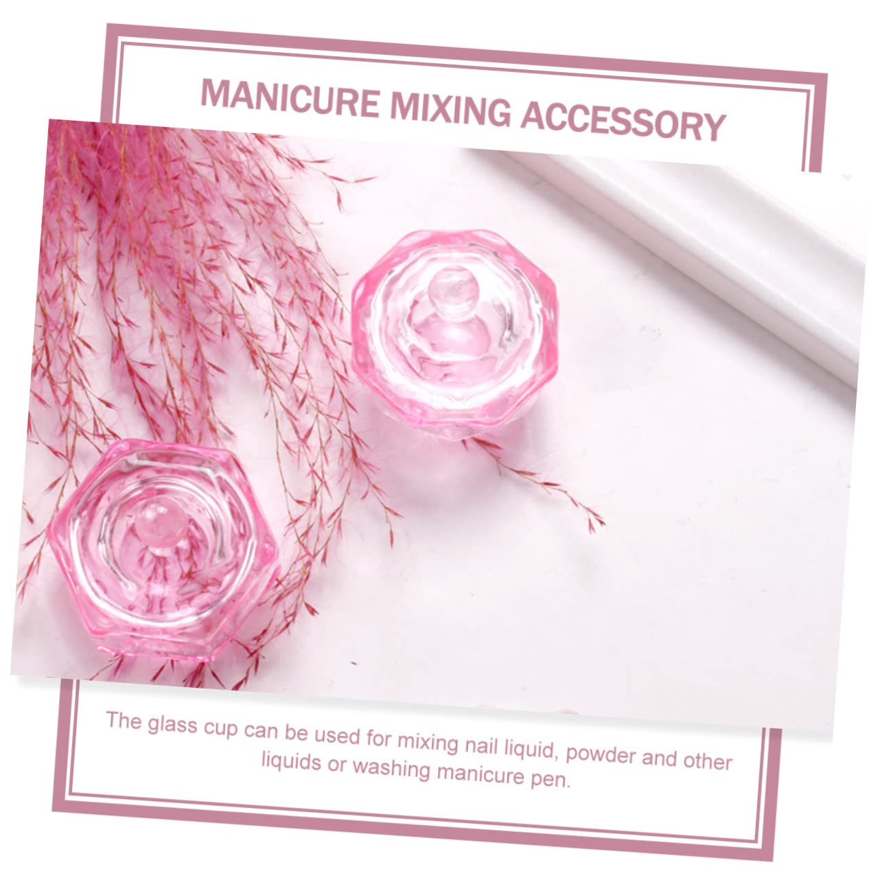 2pcs Nail Art Crystal Cup Nail Acrylic Liquid Cup Containers with Lids Nail Dappen Cup Powder Container Pink Containers Mini Nail Polish Liquid Containers With Cover Glass Dusting