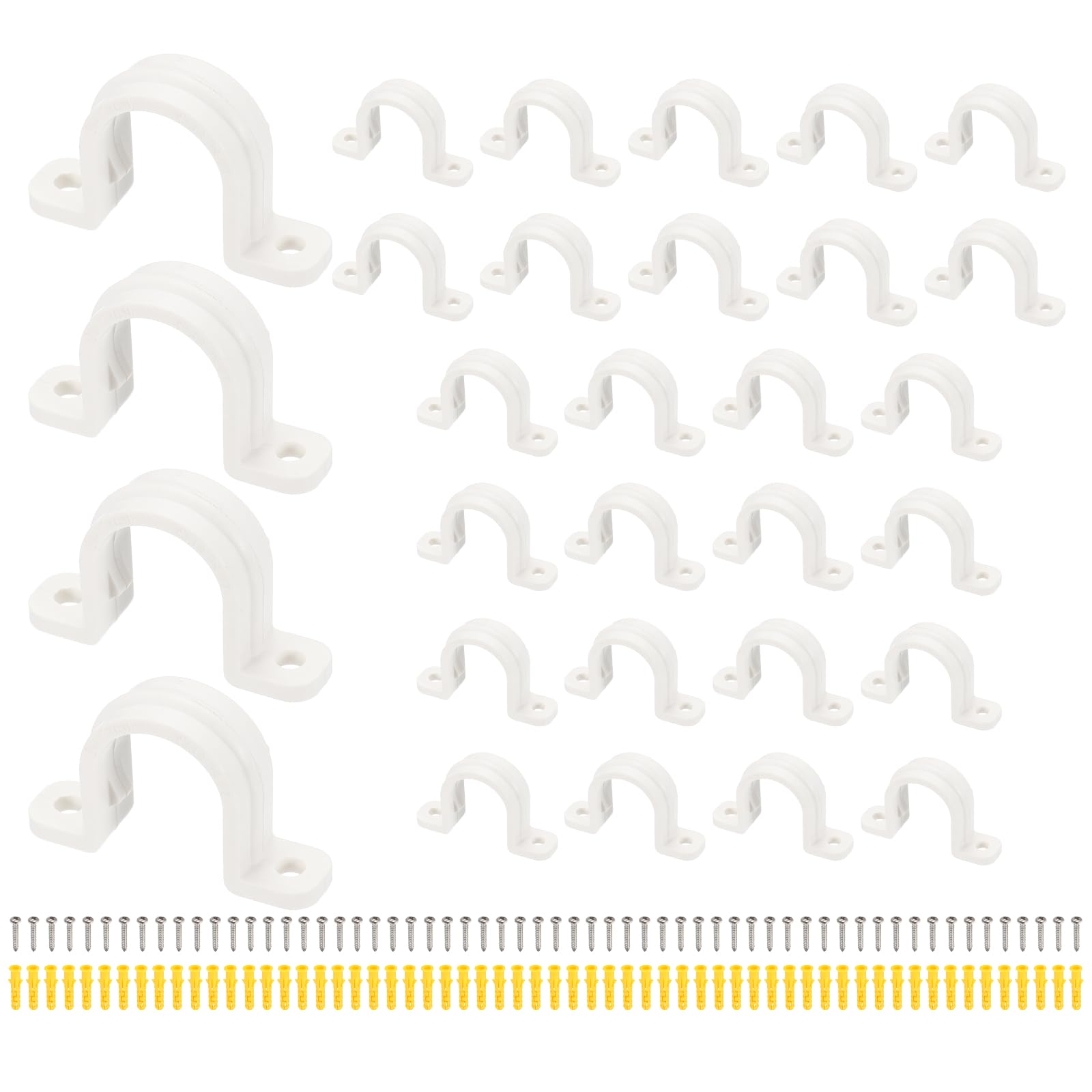 sourcing map 30 Pcs SCH 1/2 in(20mm) PVC Pipe Clamp, Pipe Strap U-Tube Clamp Conduit Strap Clamps with Screws and Expansion Tubes for Fixing Plumbing Electrical HVAC