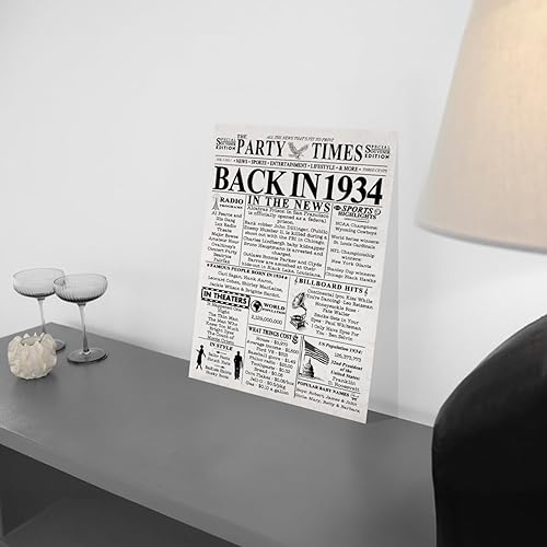 Miniatura 2 de Póster de cumpleaños número 91 sin marco, periódico Back In 1934, regalos de feliz cumpleaños 91 para hombres y mujeres, vintage, retro, nacido en
