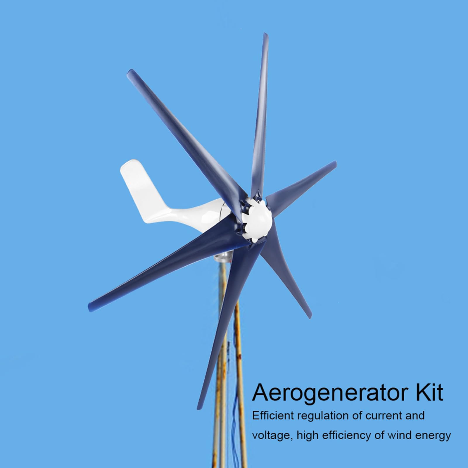 Mini generatore eolico 6 pale 200 W Alimentatori Alternatore trifase Generatore eolico portatile ad alta efficienza per campeggio all'aperto Uso domestico Lega di plastica Blu (24V)