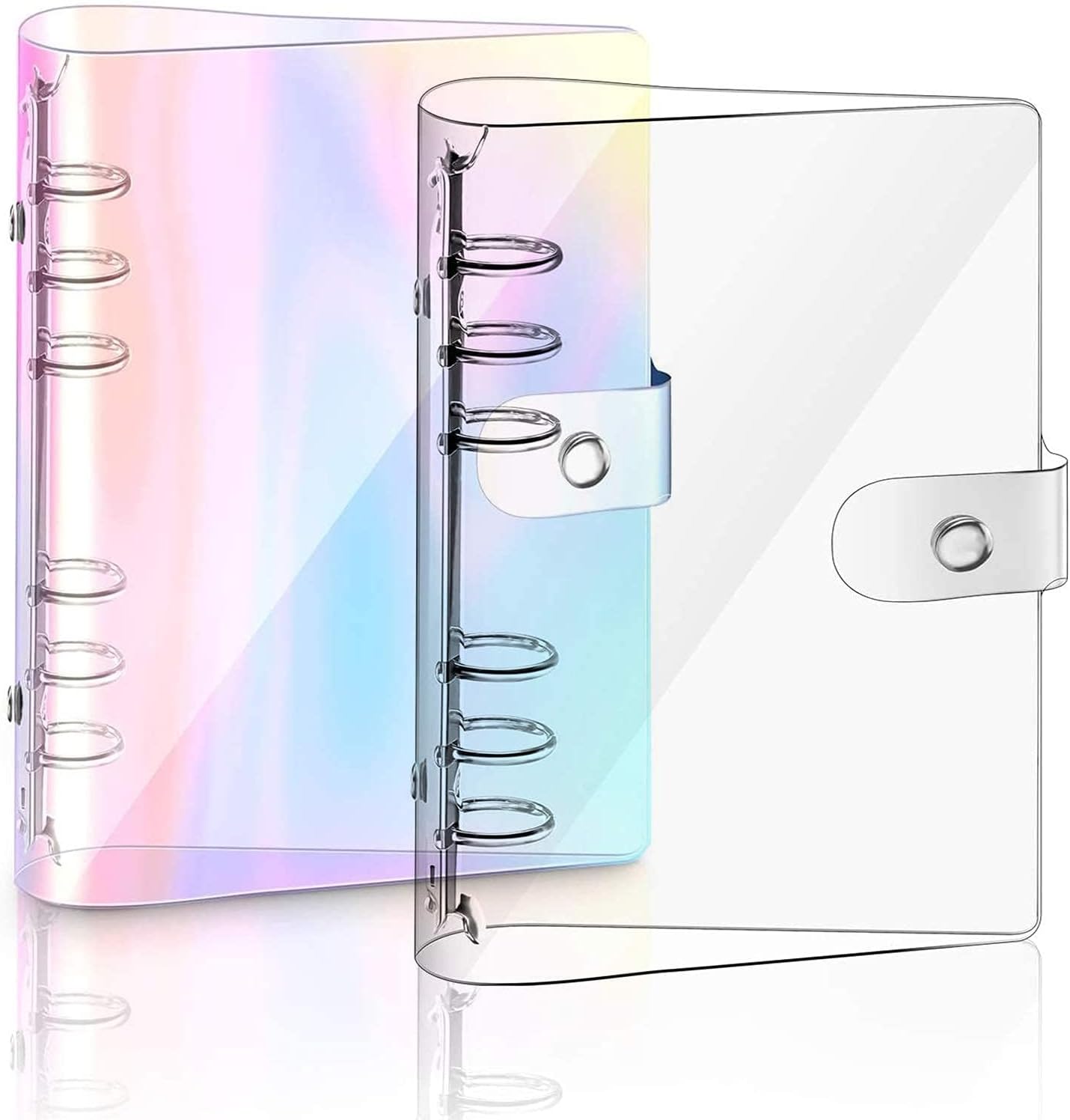 2 PCS A5 Rainbow Soft PVC Notebook Binder, Refillable Paper, Loose Leaf Personal Planner, Clear Cover