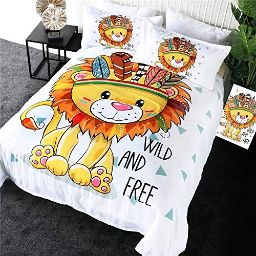 Parure de lit lion 140x210 cm avec housse de couette blanc pour chambre double