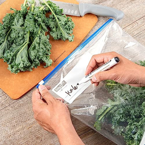 Image of Restaurantware-Bag Tek 2 Gallon Freezer Slider Bags, 25 Disposable Zipper Pouch Bags - Slide Zipper, Expandable Bottom, Clear Plastic Freezer Bag, With Write-On-Label, For Food Storage