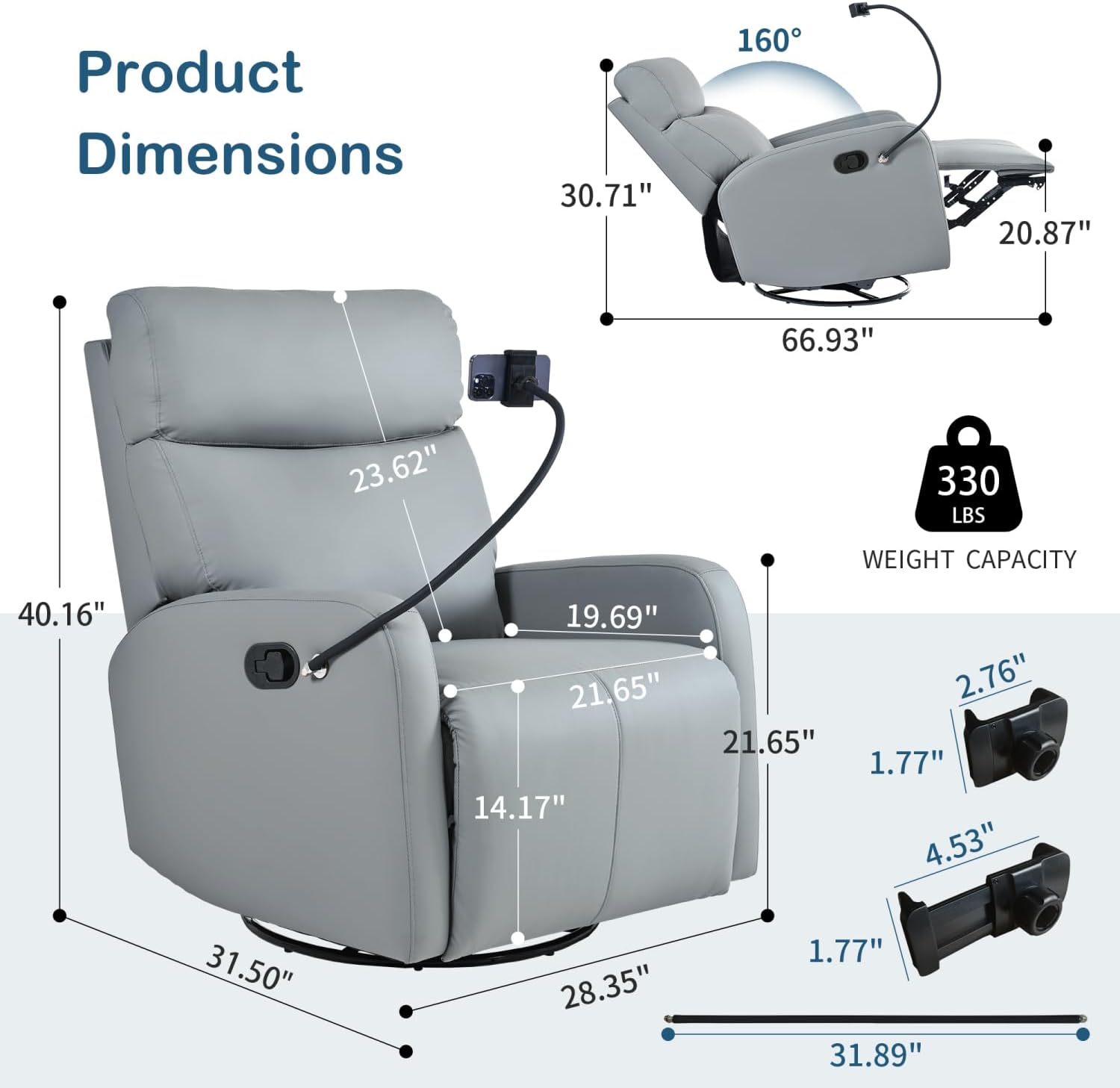 Geelife Swivel Rocker Recliner Chair, 360 Degree Nursery Rocking Chair
