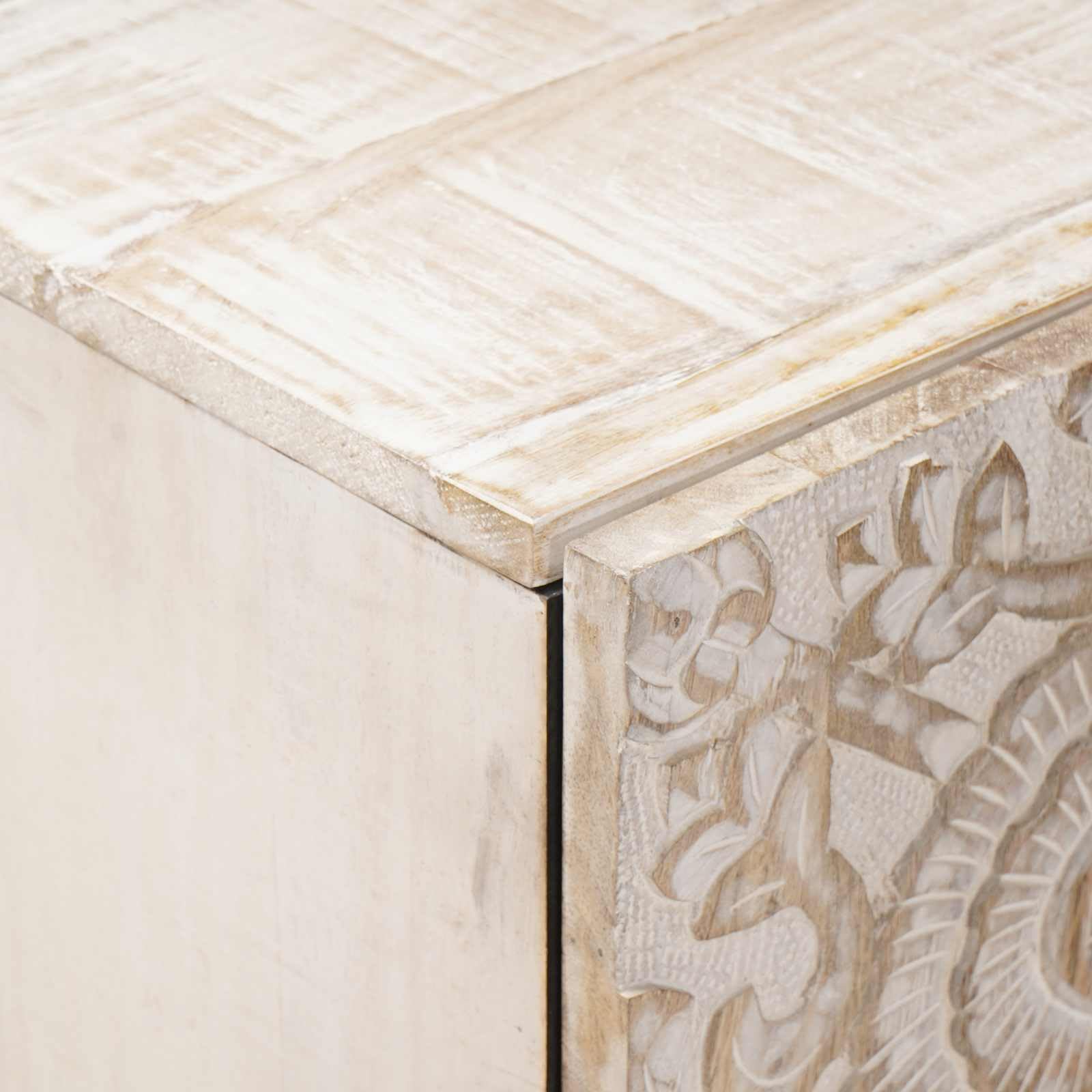 Credenza bianca in legno di mango massiccio, 40 x 33,5 x 75 cm, con portaoggetti, cassettiera compatta per soggiorno, porta TV, Hi-Fi, scaffale per CD e DVD