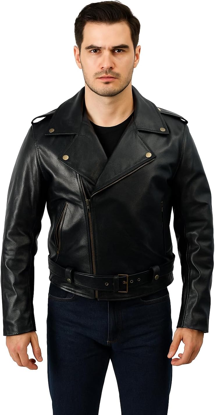 Mens Black Motorcycle Leather Jacket