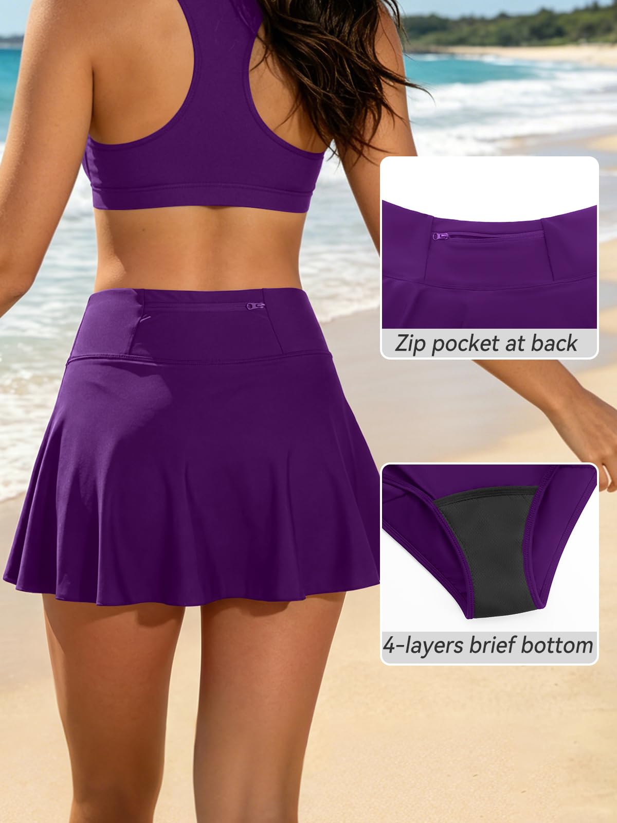 SHEKINI Falda de natación para mujer, de cintura alta, a prueba de fugas, menstrual, impermeable, con bolsillo, para niñas y adolescentes
