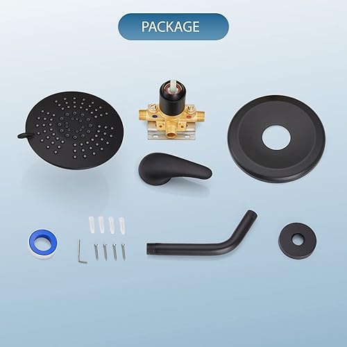 Miniatura 9 de Cinwiny Sistema de ducha de baño montado en la pared con válvula de equilibrio de presión, juego de grifo de ducha negro mate, 5 modos, cabezal de