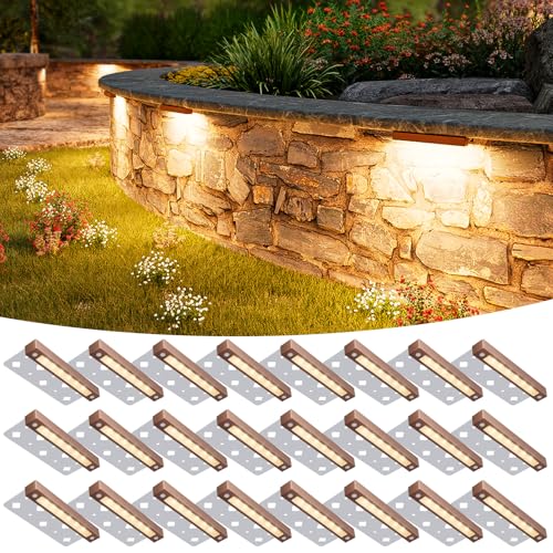 VOLISUN 24 Pack 7 Inch Retaining Wall Lights, Waterproof LED Hardscape Lighting, Cuttable Low Voltage Landscape Lighting, 12V Paver Lights, 3W Outdoor Step Lights, 2700K Soft White, ETL