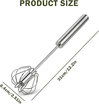 Stainless Steel Egg Whisk – Hand Push Whisk Blender for Effortless Whisking, Beating, and Stirring – Perfect Milk Frother and Rotating Push Mixer Stirrer